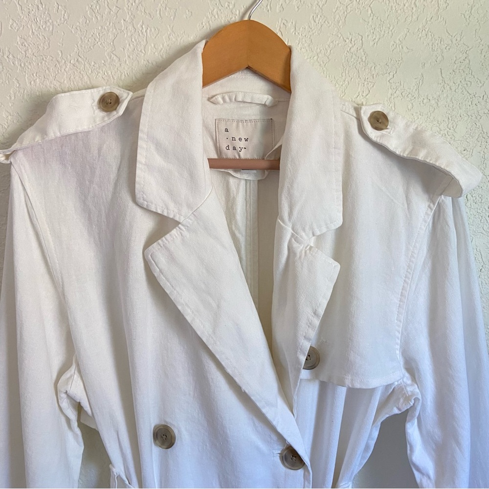 A New Day Linen Blend White Trench Coat - Picture 4 of 12